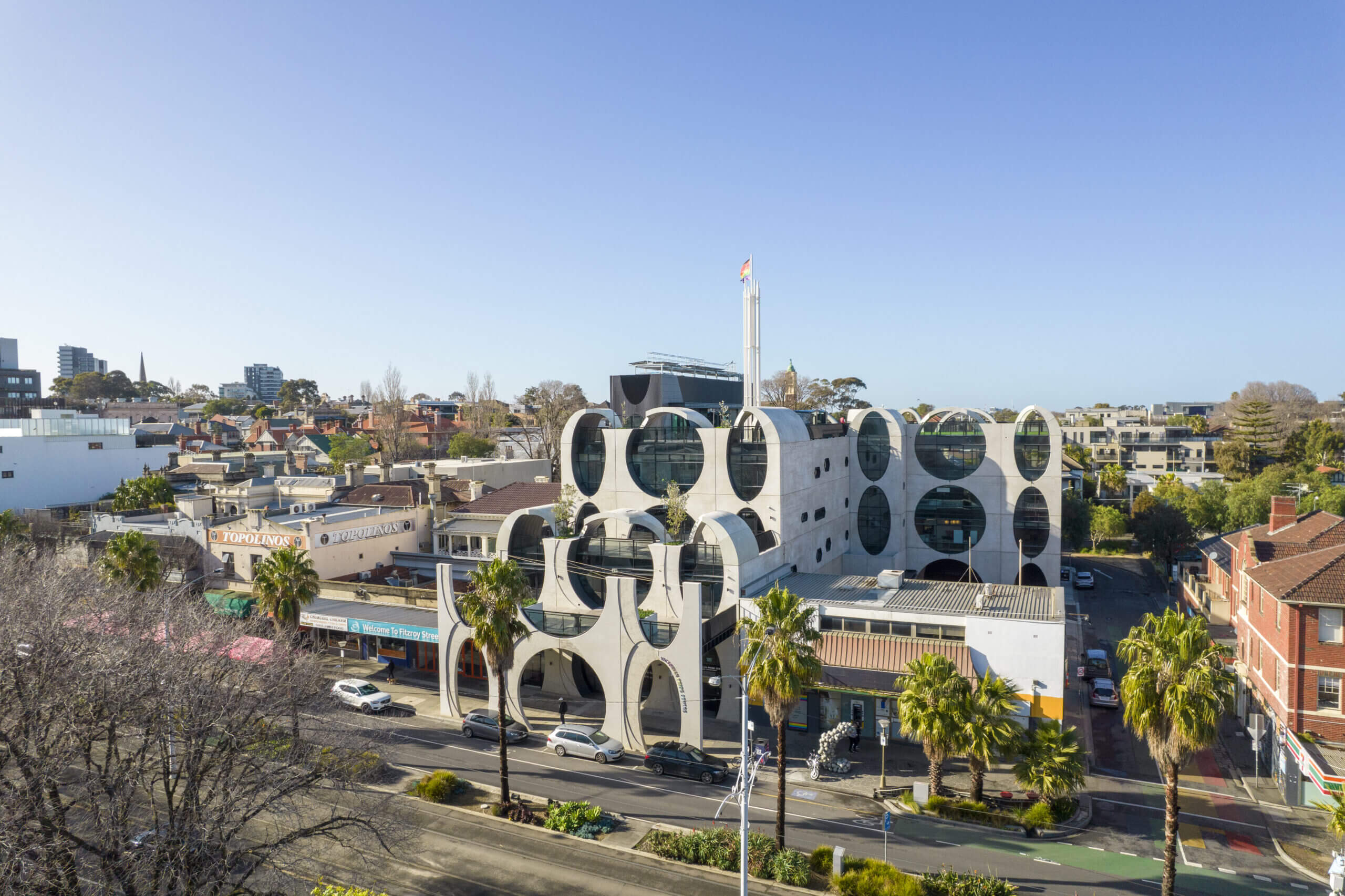 Long shot of the front of the Victorian Pride Centre