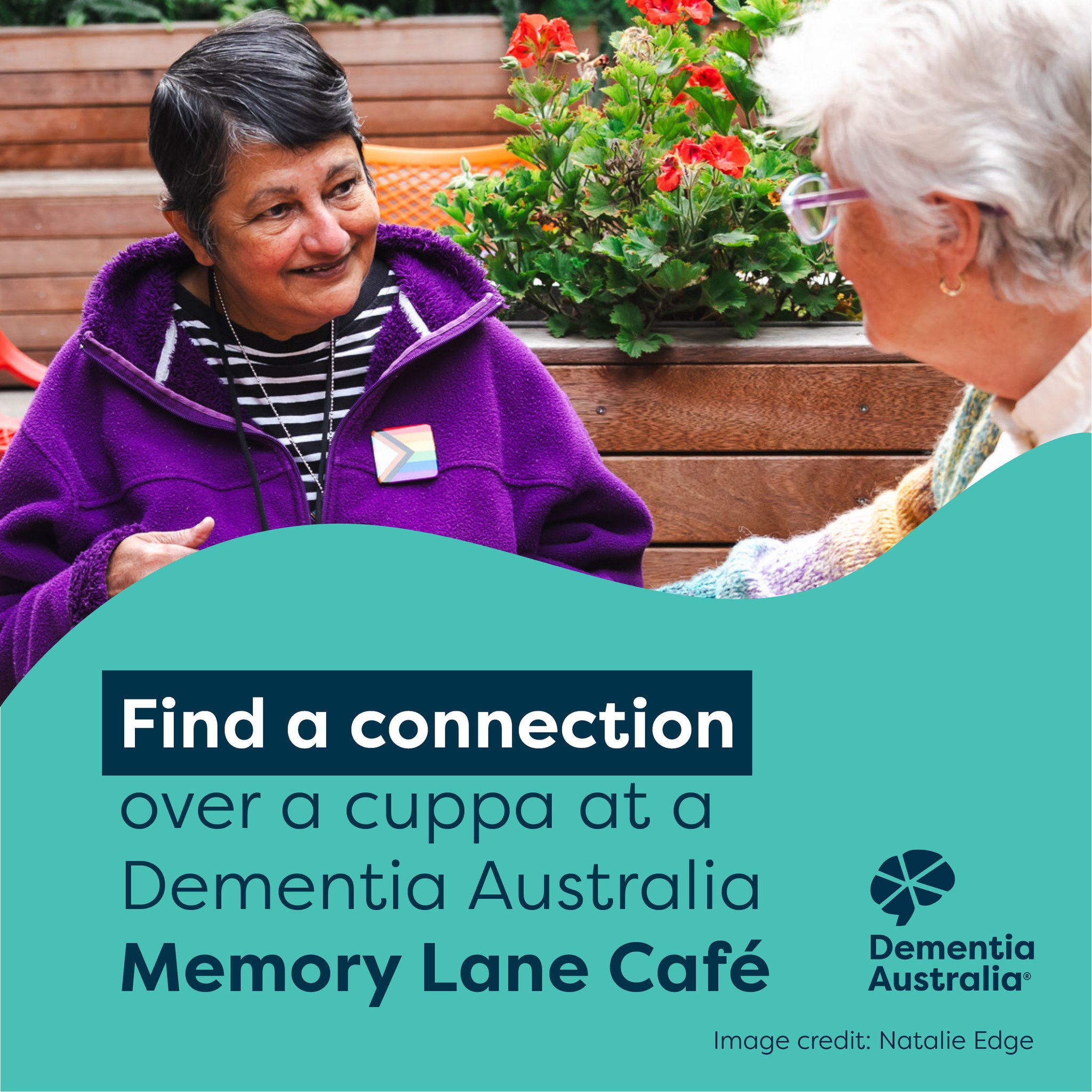 Dementia Australia, Find a Connection poster, featuring two people having coffee together
